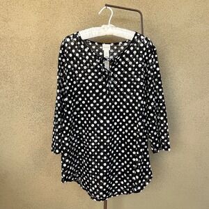 Chico's 3 Polka Dot Tunic Top Sheer Tie Neck 3/4 Sleeve Retro‎ Blouse Size XL
